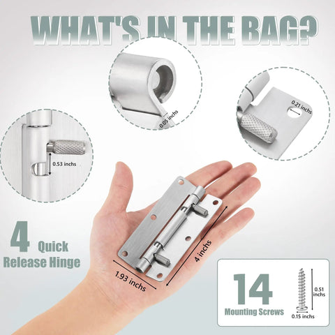 Four Inch Quick Release Hinges 304 Stainless Steel Heavy Duty Gate Hardware Spring Loaded Detachable Design Built Tough No Fuss Setup For Outdoor Yards And Backyard Fences