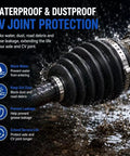 Two Piece Universal CV Boot Kit With Four Stainless Steel Clamps shown protecting CV joint from water and dust
