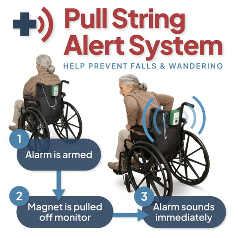 Pull String Alarm For Fall Prevention And Anti Wandering With Chair Magnet Clip Easy Mobility Monitoring demonstration