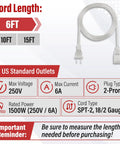Six Foot Transparent Extension Cord With Male To Female Connector Invisible Thin Two Prong Power Cable UL Listed Safety 18 AWG Wire 250V 6A For Indoor Use Perfect For Holiday Lights And Decor with specifications