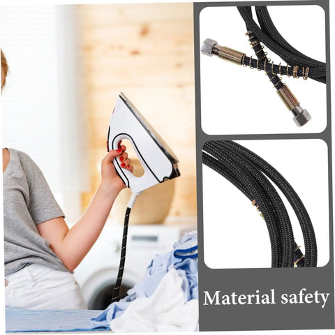 Person using High Temperature Steam Iron Hose Replacement Tube For Efficient Steam Ironing, Easy Install shown with close-ups