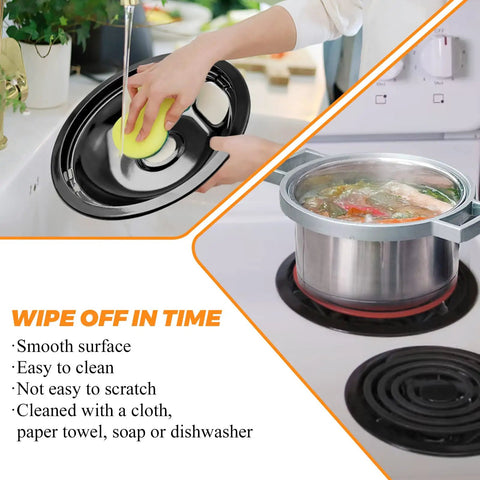 Cleaning Porcelain Burner Drip Pan Bowls 2 Pack 8 Inch And 2 Pack 6 Inch Black Porcelain Electric Stove Drip Pans with sponge
