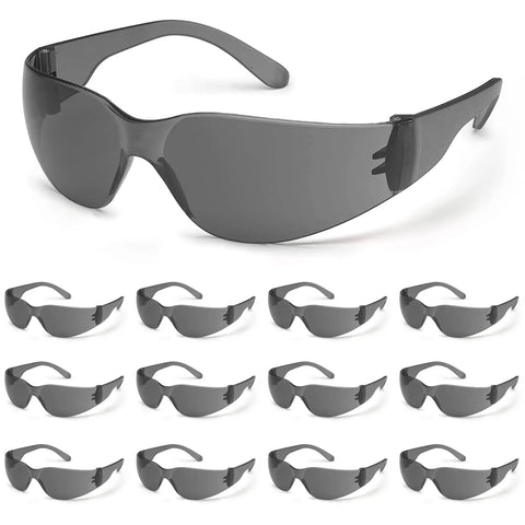 12 Pack Safety Glasses With Anti Fog Coating And Scratch Resistant Polycarbonate Lenses, ANSI Z87.1 Approved, Grey