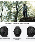 51mm Solar-Powered Tactical GPS Smartwatch With Titanium Bezel And Sapphire Lens displayed with tactical features in nature.