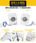 Evaporator Fan Motor Replacement For Whirlpool Maytag Amana Crosley Refrigerator Fridge Drop In Easy Install Direct Fit With 3-60336-001 AP6007509 PS11740626 DUF570WDD01 EV171NYMQ00 EVL165NXRQ03 showing front and back view