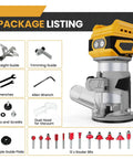 Cordless Brushless Palm Router Bare Tool With Dope 5 Speed Variable 10000 To 28000 RPM 600W Fixed Base kit and accessories