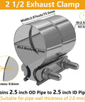 2.5 Inch Exhaust Clamp Set Built Tough From 304 Stainless Steel Lap Joint Band Clamps For 2.5 Inch OD To 2.5 Inch ID Exhaust Pipe