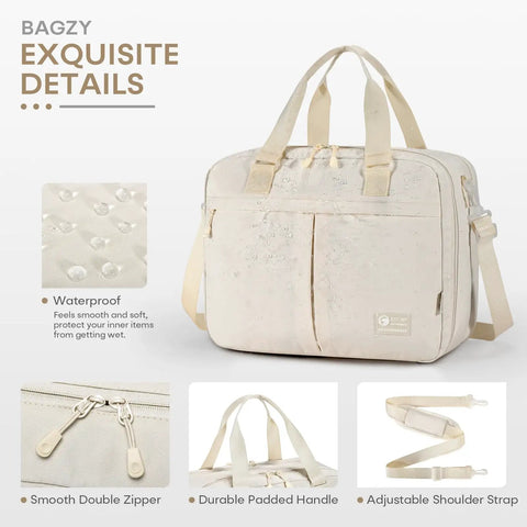 Underseat Personal Item Travel Bag For Airplanes Lightweight Weekender Duffle With A 15.6 Inch Laptop Compartment Carry On Beige with zippers and handles