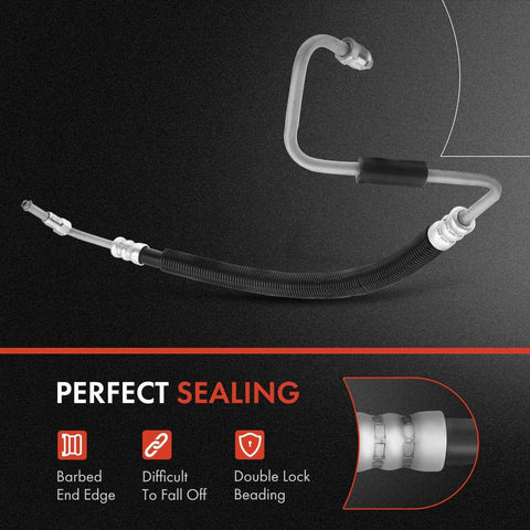 Power Steering Pressure Hose Line Assembly For Chevrolet Silverado 2500 HD 3500 HD And GMC Sierra 2500 HD 3500 HD 2011-2018 6.6L With O Ring Pump To Hydraulic Brake Booster Heavy Duty Replacement showing sealing features