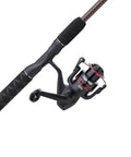 Close-up of GX2 Spinning Reel And 6 Foot 6 Inch Rod Combo For Weekend Warriors And Pros, 2-piece graphite and fiberglass build with clear tip.