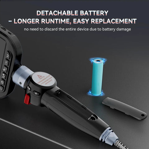 Ultra Slim 3mm Two-Way Articulating Borescope Endoscope Camera With Light showing detachable battery feature