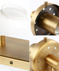 Detailed view of Retro Globe Glass Wall Sconce With White Globe Shade Hardwired Industrial Vanity Light components and brass finish.