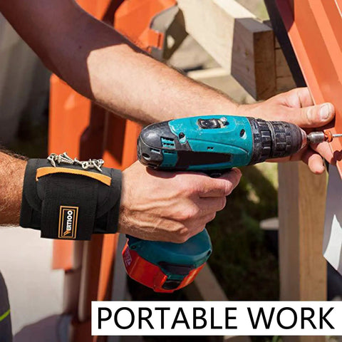 Magnetic Wristband For Holding Screws Nails Drill Bits Bolts And Small Tools Breathable Mesh Arm Band With Strong Magnets Ideal For Construction DIY Mechanics Roofers And Handy Men And Women on wrist with screwdriver