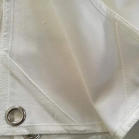 Close-up of heavy duty canvas fabric with grommets, 58 By 58 Inch Golf Target Cloth For Indoor And Outdoor Practice, High Visibility White Backdrop.
