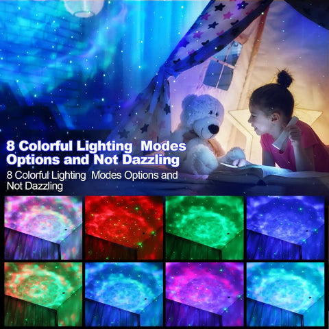 Child enjoying starry night effects with Star Projector Galaxy Night Light With Remote Control And Timer Bluetooth Speaker Aurora Ocean Wave Nebula Sky Projector For Ceiling Decor Epic Bedroom Or Living Room Gift For Kids And Adults