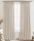 Natural Linen Blend Heavy Fall Curtains 86 Inches Long For Bedroom And Living Room, Pinch Pleated Custom Track System Sheer Drapes