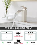 Waterfall Spout Bathroom Faucet With Single Handle 1 Hole Mount Modern RV Lavatory Vanity Basin Tap Brushed Nickel Finish
