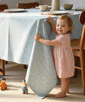 Sixty Premium Upholstery Tacks Keep Slides In Check With Zero Slipping Slick Twist Pins Lock Down Bed Skirts Slipcovers And Tablecloths Super Steady Furniture Fabric Anchors That Hold Your Stuff Tight with a child holding a tablecloth.
