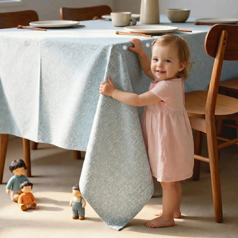 Sixty Premium Upholstery Tacks Keep Slides In Check With Zero Slipping Slick Twist Pins Lock Down Bed Skirts Slipcovers And Tablecloths Super Steady Furniture Fabric Anchors That Hold Your Stuff Tight with a child holding a tablecloth.