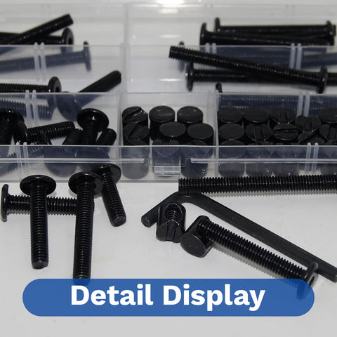 Universal M6 Crib Screws Replacement Kit 60 Piece Includes M6 X 20 30 40 50 60 Screws and Barrel Nuts Detail Display
