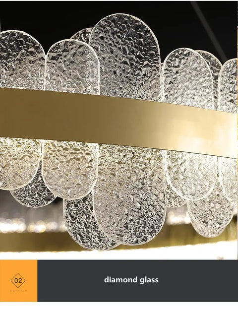 Close-up of the Chic Round Gold LED Pendant Light With Cut Diamond Glass Shade Dimmable Hanging Lamp For Modern Spaces highlighting cut diamond glass design.