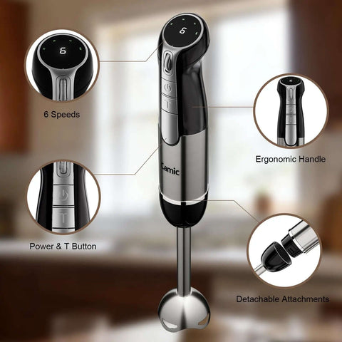Cordless Hand Blender That Hits Different With Six Speed Settings And Four Versatile Attachments Including Chopper Whisk And Frother For Effortless Meal Prep with ergonomic handle and speed control.