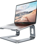 All Aluminum Laptop Stand For Desk Setup With Ventilated Cooling Detachable Ergonomic Riser Anti Slip Notebook Holder side view with laptop