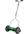 No Sweat 14 Inch 5 Blade Push Reel Lawn Mower with Ball Bearing Reel and Cushioned T Style Handle Adjustable Cutting Height