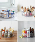 Straight Up Smooth Lazy Susan Turntable Organizer Featuring Ultra Glide Rotation And Smart Three Compartment Design For Zero Hassle Vitamin Pill Medicine Storage On Bathroom Vanities Or Kitchen Counters with multiple storage uses.