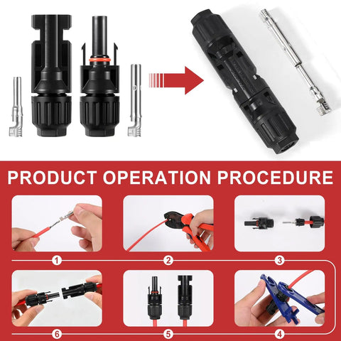 32 Piece MC4 Solar Panel Connectors Set With 16 Male And Female Pairs Plus 2 Wrenches IP67 Waterproof Handles Up To 1000 Volts And 30 Amps Built For Solar Power Setups With 10 AWG Cables operation procedure