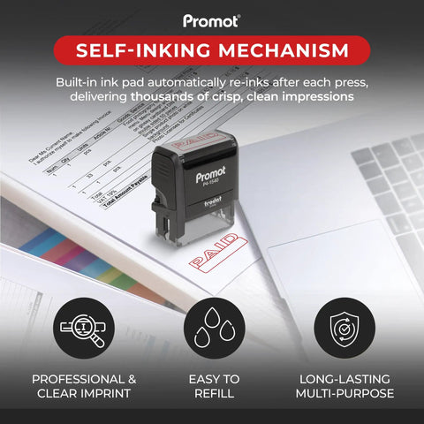 Game Changer Self Inking Rubber Stamp With Fast Drying Red Ink For Business Checkout And Mailroom Tasks Refillable Cartridge on documents.