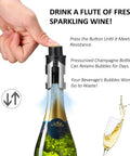 Hand pressing 2 Pack Champagne Stoppers With Built In Vacuum Pump Black Keeps Bubbles Fresh To The Last Drop on bottle