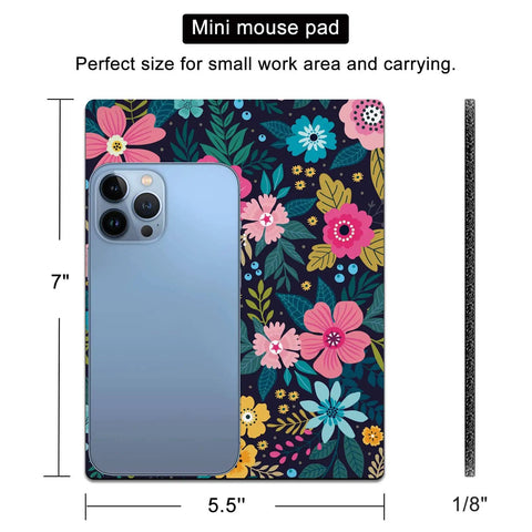 Extra Small Floral Mouse Pad 5.5 by 7 Inches Travel Ready Waterproof and Washable Desk Mat for Wireless Mice and Laptops