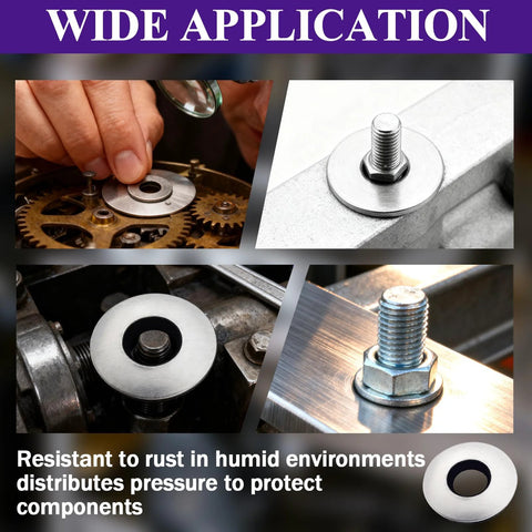 Stainless steel bonded sealing washer set (100pcs) with black inner ring; 5/16 x 1-1/4, shown with bolt in views