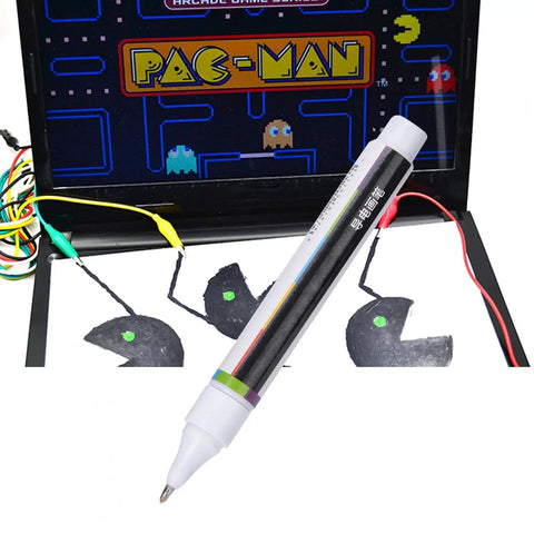 Easy To Use Conductive Ink Repair Pen For Circuit Boards DIY Electronics Tool For Quick Solderless Fixes Nickel Powder Based Conductive Paint With Strong Adherence And Water Resistance Great For Damaged Traces And Pads in front of a Pac-Man screen
