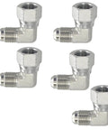 90 Degree Elbow JIC 37 Degree Hydraulic Fittings Three Eighths Inch Male And Three Eighths Inch Female With Protection Cover Hose Swivel Crimp Fittings Five Pack For Flexible Hydraulic Line Routing, five stainless steel elbows