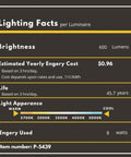 Lighting facts for Trimless 2 Inch Gimbal Round LED Downlight Luminaire White Finish Dimmable 8W 65W Equivalent 600 Lumens CRI 90+ IC Rated 5 CCT Selectable 2700K To 5000K Recessed Light Fixture Easy Install