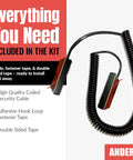 Coiled Security Cable Kit Black Bulk Pack With Remote Control Tether Leash Hook And Loop Fastener Tape And Double Sided Tape CBL02