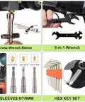 Ultimate 176 Piece Pro Grade 3D Printing Tool Kit tools including cross wrench sleeve, 5-in-1 wrench, sleeves, and hex key set