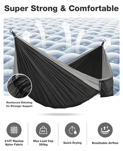 Rugged Trail Ready Camping Hammock With Up To 700 Pound Capacity Includes 2 Tree Straps And Attached Carry Bag Portable For Backpacking