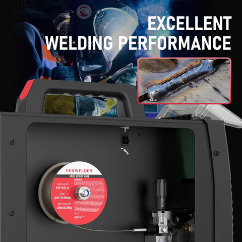 ER70S-6 MIG Wire For Mild Steel, 0.035 Inch Diameter, 2 Pound Spool in welding machine with high feedability for smooth welds