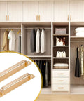 2 Pack Barn Door Handles for Cabinets and Drawers, Aluminum Alloy Flush Flat Base Pulls in Gold, shown in modern closet setting.
