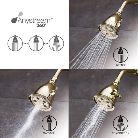 Polished Brass Adjustable Shower Head With High Pressure 2.5 GPM Anystream Technology Delivers Boss Level Flow Durable Brass