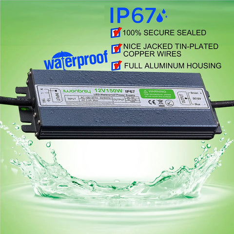 Outdoor 150W Waterproof LED Power Supply IP67 AC 110-260V To 12V 12.5A Non Dimmable Transformer with full aluminum housing