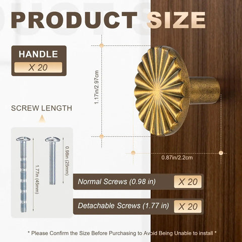 Antique Brass Cabinet Knobs Set, 20 Pack Vintage Drawer Pulls For Dresser, Zinc Alloy Flat Kitchen Hardware Handles With Screws
