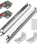 Undermount Soft Close Drawer Slides for Face Frame Cabinets, Full Extension with 3D Locking, Rear Mount Brackets, shown with hardware