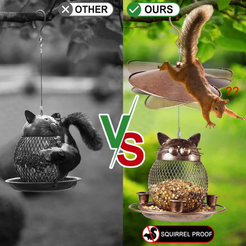 Comparison of Squirrel Proof Metal Cat Shaped Bird Feeder For Outdoor Garden Yard Hanging Decor with squirrel deterrent baffle