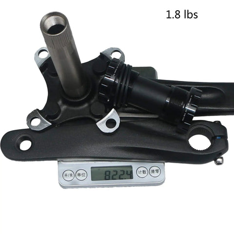 38T Narrow Wide MTB Crankset 170mm Arm shown on scale, 68mm bottom bracket, 1.8 lbs, Alloy 6061 construction.