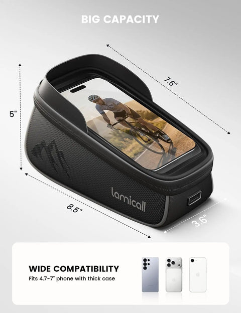 Waterproof Bike Frame Bag With 1.6L Capacity Front Phone Holder And Touchscreen Window Rain Cover Cycling Pouch For 7 Inch Phones