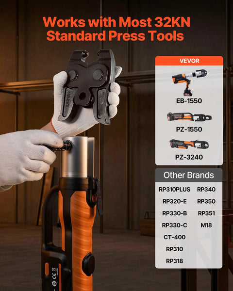 ProPress 5-Piece Pressing Kit for Copper Piping with 32KN standard press tools compatibility chart visible